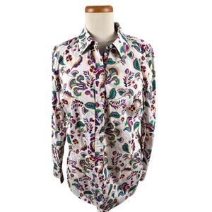 Talbots Women's Medium Colorful Floral Paisley Print Long Sleeve Button Up Shirt